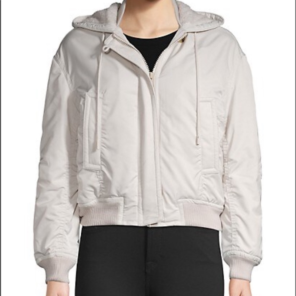 VINCE Faux-Fur Lined Hooded Bomber Jacket